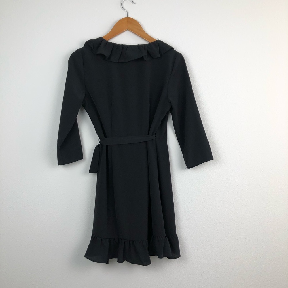 Topshop Women Black Wrap Around Ruffle Dress NEW - Picture 4 of 9